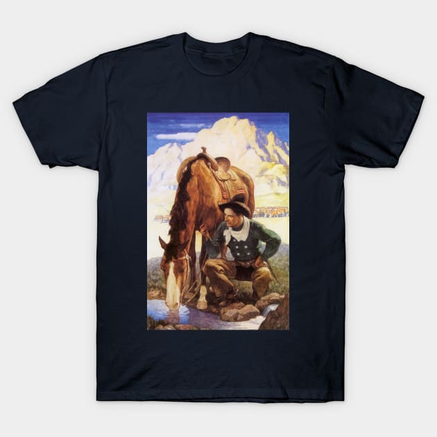 Cowboy Watering His Horse by NC Wyeth T-Shirt by MasterpieceCafe